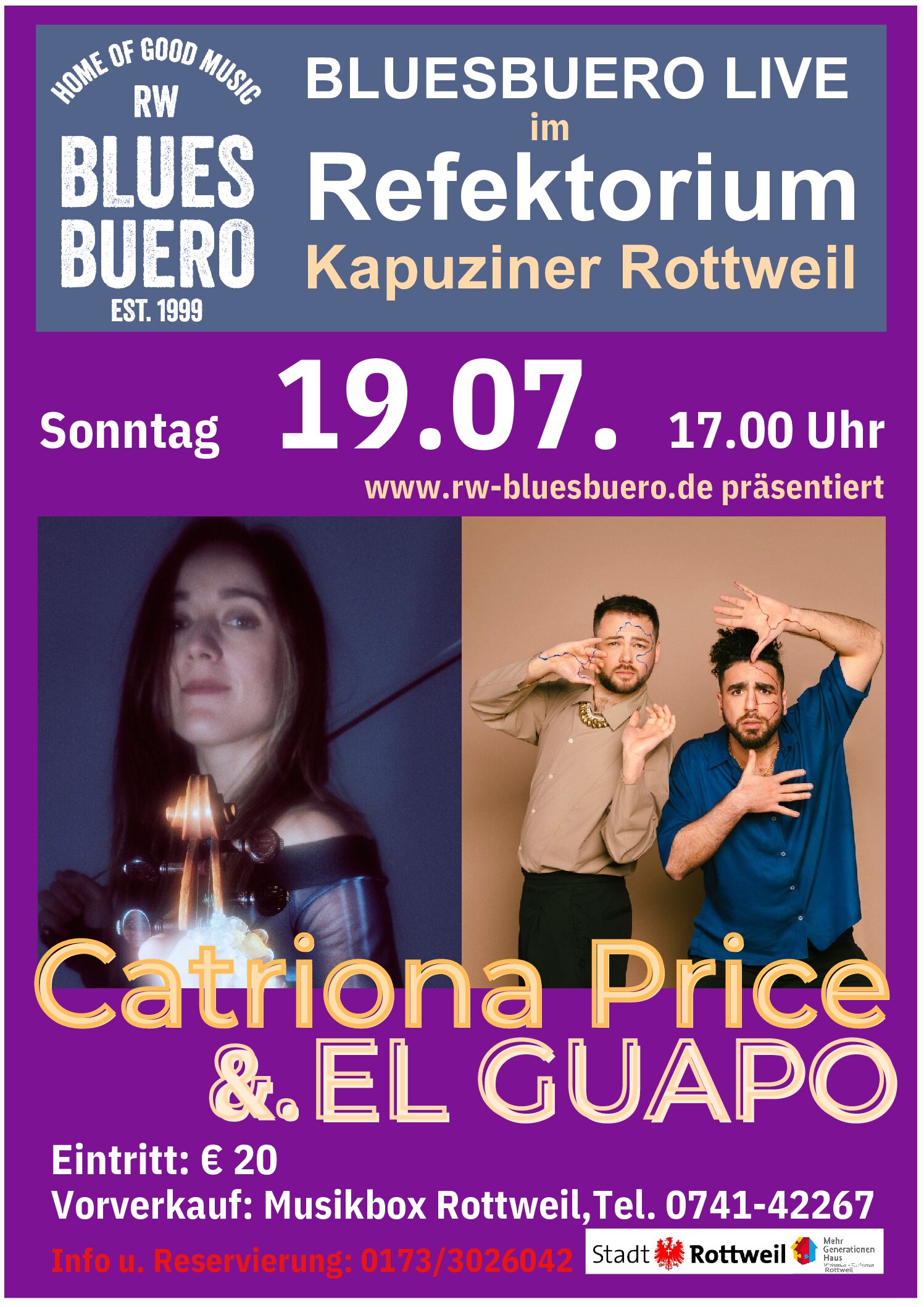„Routes to Roots“ – Catriona Price (Schottland) & El Guapo (Argentinien) am 19.Juli um 17.00 Uhr im Refektorium des Kapuziner in Rottweil